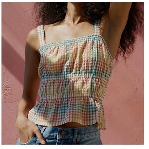 MADEWELL Peplum Tank in Rainbow Gingham Check